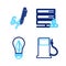 Set line Petrol or Gas station, Light bulb with leaf, Customer care server and Signature icon. Vector