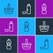 Set line Picnic basket, Bottle of water and Thermos container icon. Vector