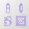 Set line Picture landscape, Piece of puzzle, Rolling pin and Fitness shaker icon. Vector
