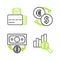 Set line Pie chart and dollar, Stacks paper money cash, Money exchange and Credit card icon. Vector