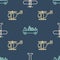 Set line Plane, Helicopter and Airport luggage towing truck on seamless pattern. Vector