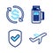 Set line Plane, Shield with check mark, POS terminal and Return of investment icon. Vector