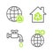 Set line Planet earth and a recycling, Water tap, Eco House with symbol and icon. Vector