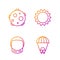 Set line Planet Saturn, Astronaut helmet, UFO abducts cow and Sun. Gradient color icons. Vector