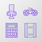 Set line Play Video, Calculator, Gamepad and Microphone icon. Vector