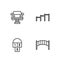 Set line Playground kids bridge, Hopscotch, Swing car and Sport horizontal bar icon. Vector