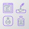 Set line Poison in bottle, Test tube and flask, Petri dish with pipette and Chemical online icon. Vector