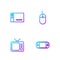 Set line Portable video game console, Retro tv, Graphic tablet and Computer mouse. Gradient color icons. Vector