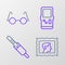 Set line Postal stamp, Audio jack, Tetris and Eyeglasses icon. Vector