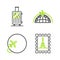 Set line Postal stamp and Eiffel tower, Globe with flying plane, and Suitcase for travel stickers icon. Vector