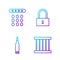 Set line Prison window, Bullet, Password protection and Lock. Gradient color icons. Vector