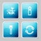 Set line Problem of pollution planet, Bottle water, Disposable plastic fork and Refresh icon. Vector