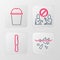 Set line Problem of pollution planet, Disposable plastic knife, Stop and Paper glass water icon. Vector