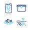 Set line Problem of pollution planet, Fish care, Lunch box and Stop ocean plastic icon. Vector