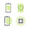 Set line Processor, Smartphone, mobile phone, and Mobile and graphic password protection icon. Vector