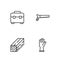 Set line Protective gloves, Wooden beam, Toolbox and Hand saw icon. Vector