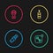 Set line Protein sport bar, Fitness app, Punching bag and Location gym icon. Vector