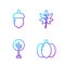 Set line Pumpkin, Tree, Acorn and Leaf or leaves. Gradient color icons. Vector