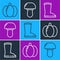 Set line Pumpkin, Waterproof rubber boot and Mushroom icon. Vector