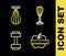 Set line Punching bag, Apple and measuring tape, Dumbbell and icon. Vector