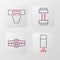 Set line Punching bag, Boxing belt, Dumbbell and Groin guard icon. Vector