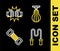 Set line Punching bag, Jump rope, Chest expander and boxing gloves icon. Vector