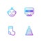 Set line Pyramid toy, Baby socks, Little boy head and Speech bubble mom. Gradient color icons. Vector