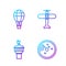 Set line Radar with targets on monitor, Radar, Hot air balloon and Plane. Gradient color icons. Vector