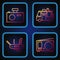 Set line Radio with antenna, Swiss army knife, Photo camera and Rv Camping trailer. Gradient color icons. Vector