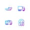 Set line Rafting boat, Bus, and Delivery cargo truck. Gradient color icons. Vector