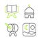Set line Ramadan fasting, drum, Muslim Mosque and Holy book of Koran icon. Vector