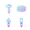 Set line Rasp metal file, Trowel, Hammer and Bricks. Gradient color icons. Vector