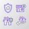 Set line Realtor, House with shield, dollar symbol and icon. Vector