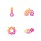 Set line Reddish eye due to virus, Virus, Medical thermometer and cells in lung. Gradient color icons. Vector