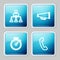 Set line Referral marketing, Megaphone, Stopwatch and Telephone handset icon. Vector