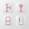 Set line Refrigerator, Table lamp, Coat stand and Floor icon. Vector