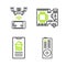 Set line Remote control, Smart home, Printed circuit board PCB and aerial drone icon. Vector