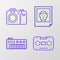 Set line Retro audio cassette tape, Music synthesizer, Photo and camera icon. Vector