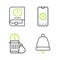 Set line Ringing bell, Waste of time, Alarm clock app mobile and Time for book icon. Vector