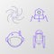 Set line Robot, Astronaut helmet, Mars rover and Black hole icon. Vector