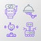 Set line Robot, Disassembled robot, Waiter and low battery charge icon. Vector