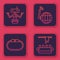 Set line Robot, Smartwatch, Social network and Factory conveyor system belt. Blue square button. Vector