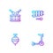 Set line Roller scooter, Whirligig toy, Drum with drum sticks and Xylophone. Gradient color icons. Vector