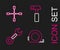 Set line Roulette construction, Wrench spanner, Hammer and Wheel wrench icon. Vector