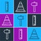 Set line Ruler, Hammer and Traffic cone icon. Vector