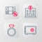 Set line Safe, Diamond engagement ring, Bank building and Money percent icon. Vector