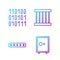 Set line Safe, Password protection, Binary code and Prison window. Gradient color icons. Vector