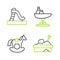 Set line Sandbox with sand, Horse in saddle swing, Swing boat and Kid slide icon. Vector