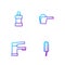 Set line Sanitary tampon, Water tap, Bottle for cleaning agent and Washing powder. Gradient color icons. Vector