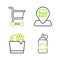 Set line Sauce bottle, Shopping bag and food, Location Market store and cart icon. Vector
